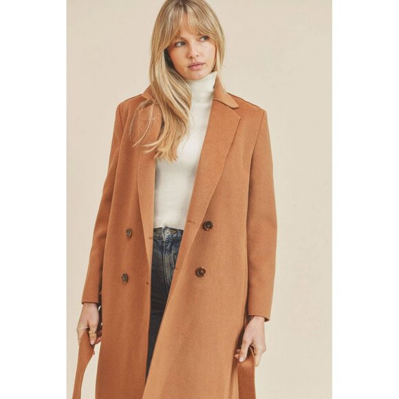 Paper Crane Sz. S Camel Belted Double Breasted Coat - Picture 3 of 16